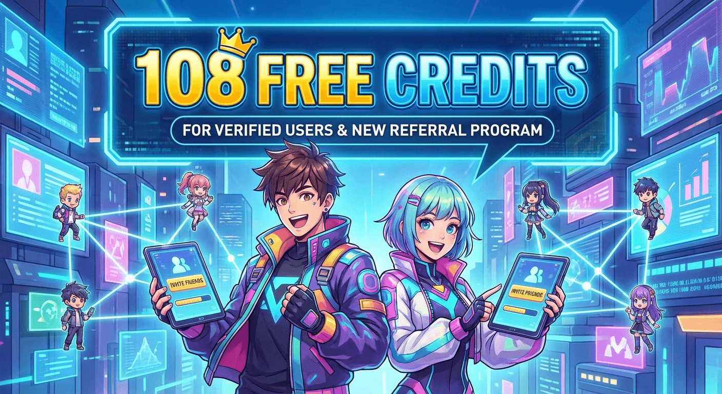 108 Free Credits for Verified Users & New Referral Program